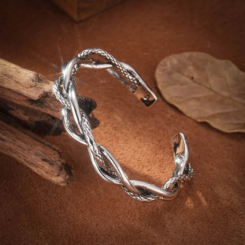 Vintage Silver Woven Twist Texture Bracelet