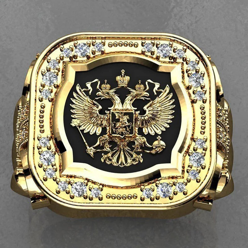 Gold Plated Zircon Stamp Rings for Men Stainless Steel Ring