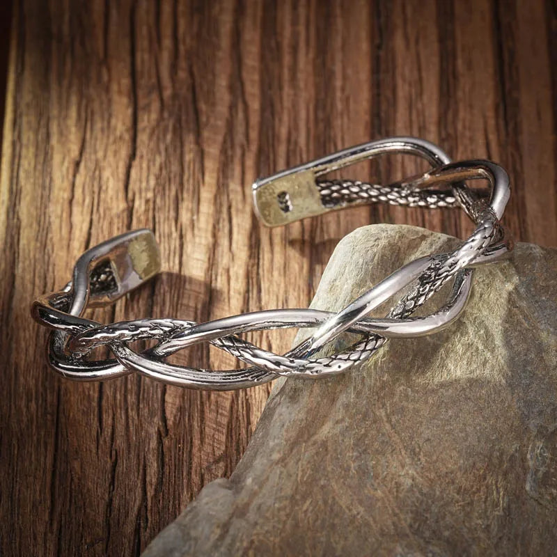 Vintage Silver Woven Twist Texture Bracelet