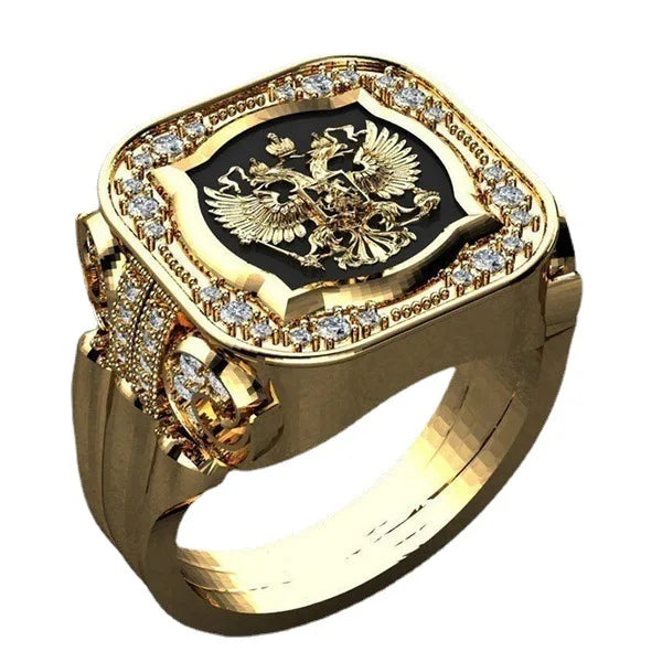 Gold Plated Zircon Stamp Rings for Men Stainless Steel Ring