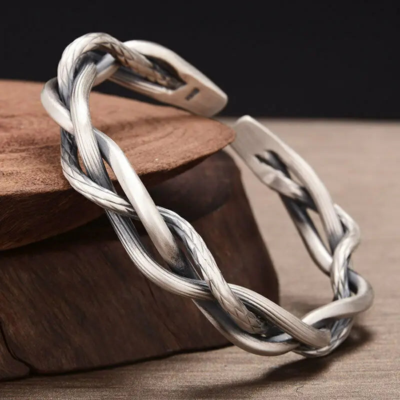 Vintage Silver Woven Twist Texture Bracelet