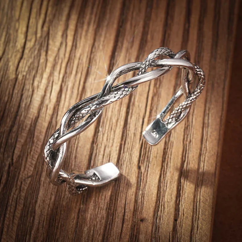 Vintage Silver Woven Twist Texture Bracelet