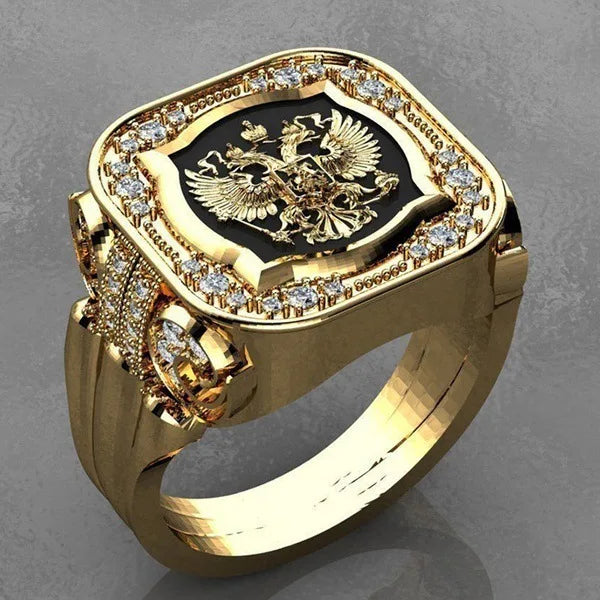 Gold Plated Zircon Stamp Rings for Men Stainless Steel Ring