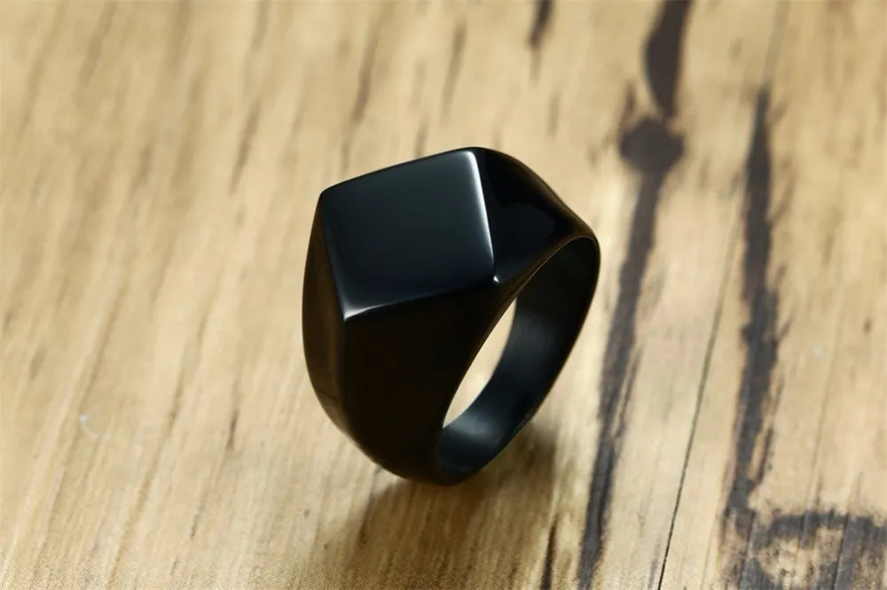 Signet Ring for Men Stainless Steel Quadrangle Flat Top Square Mens Jewellery