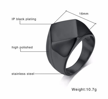 Signet Ring for Men Stainless Steel Quadrangle Flat Top Square Mens Jewellery