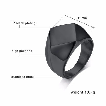 Signet Ring for Men Stainless Steel Quadrangle Flat Top Square Mens Jewellery