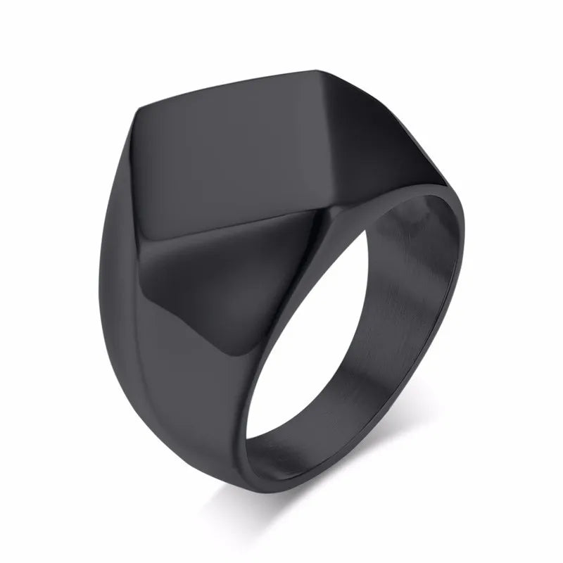 Signet Ring for Men Stainless Steel Quadrangle Flat Top Square Mens Jewellery