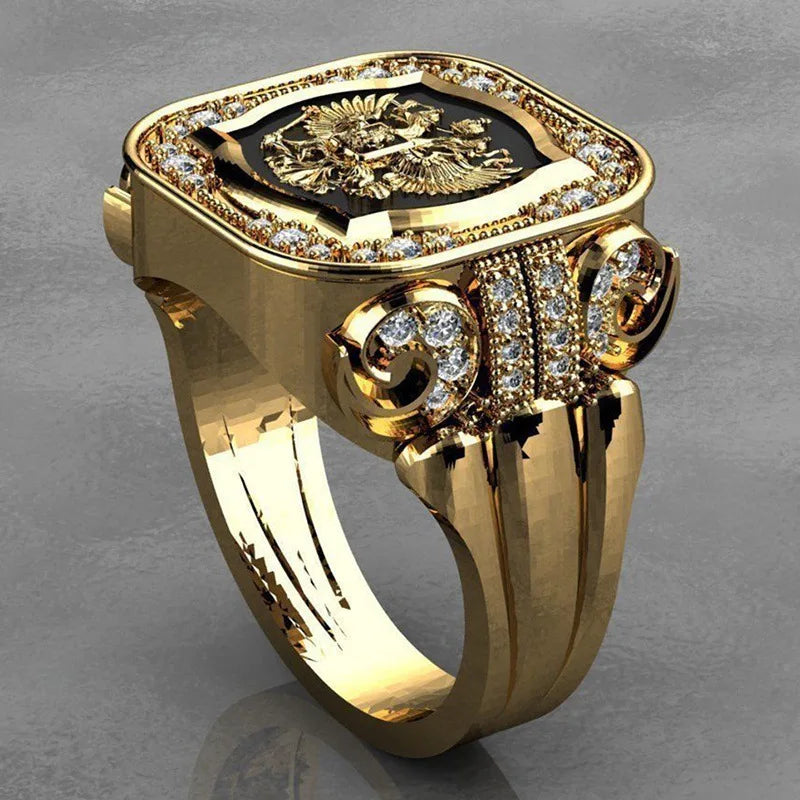 Gold Plated Zircon Stamp Rings for Men Stainless Steel  Ring