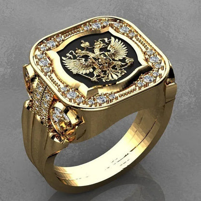 Gold Plated Zircon Stamp Rings for Men Stainless Steel  Ring